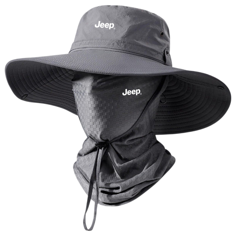 JEEP Men's Summer Sun Protection Fisherman Hat Large Head Circumference Breathable Neck Guard UV Protection Wide Brim Sun Hat
