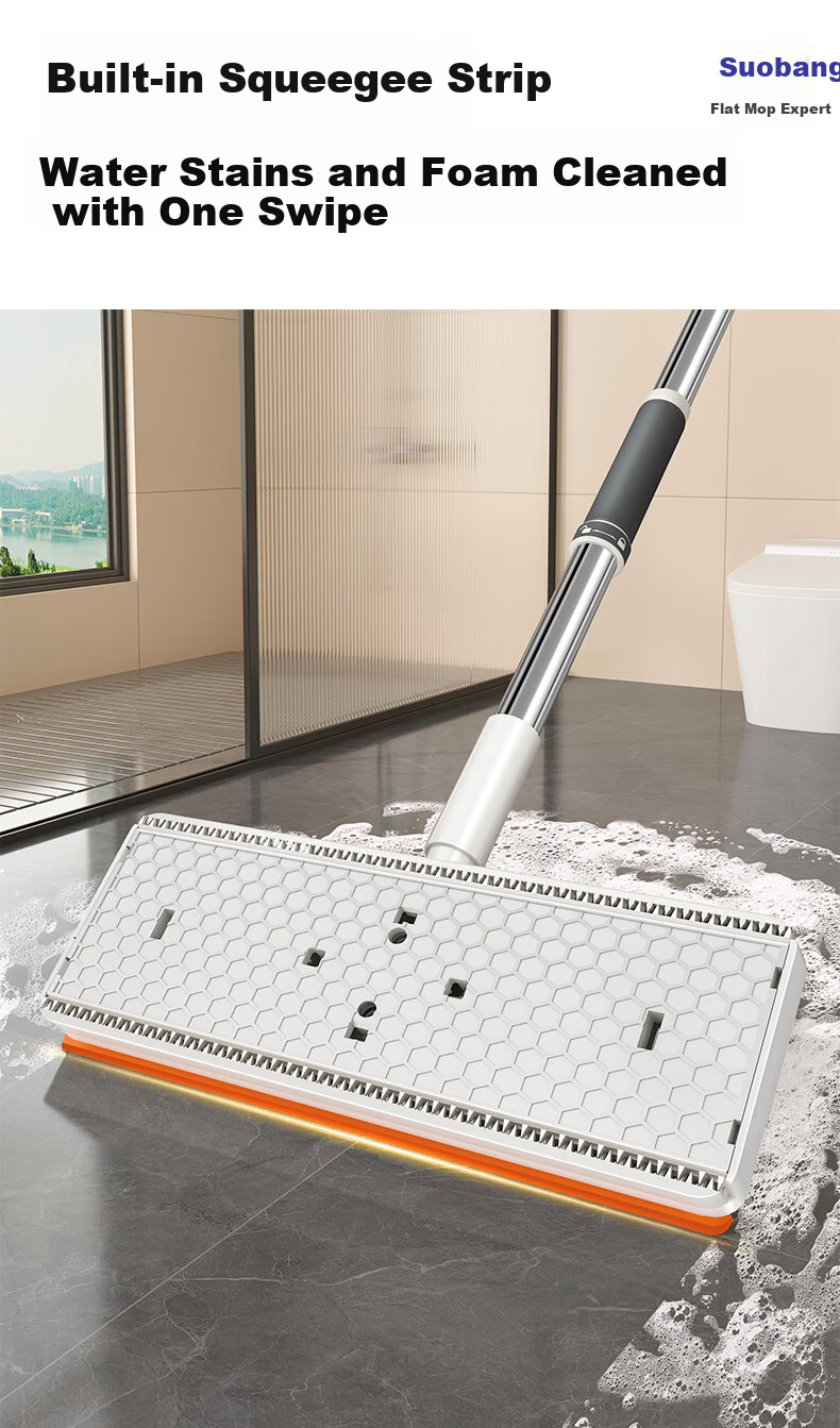 Sobon Facial Towel Flat Mop 24cm 2 Cloths Household Hands-Free Cleaning Mop Magic Telescopic Rod Clip Cloth Mop 6