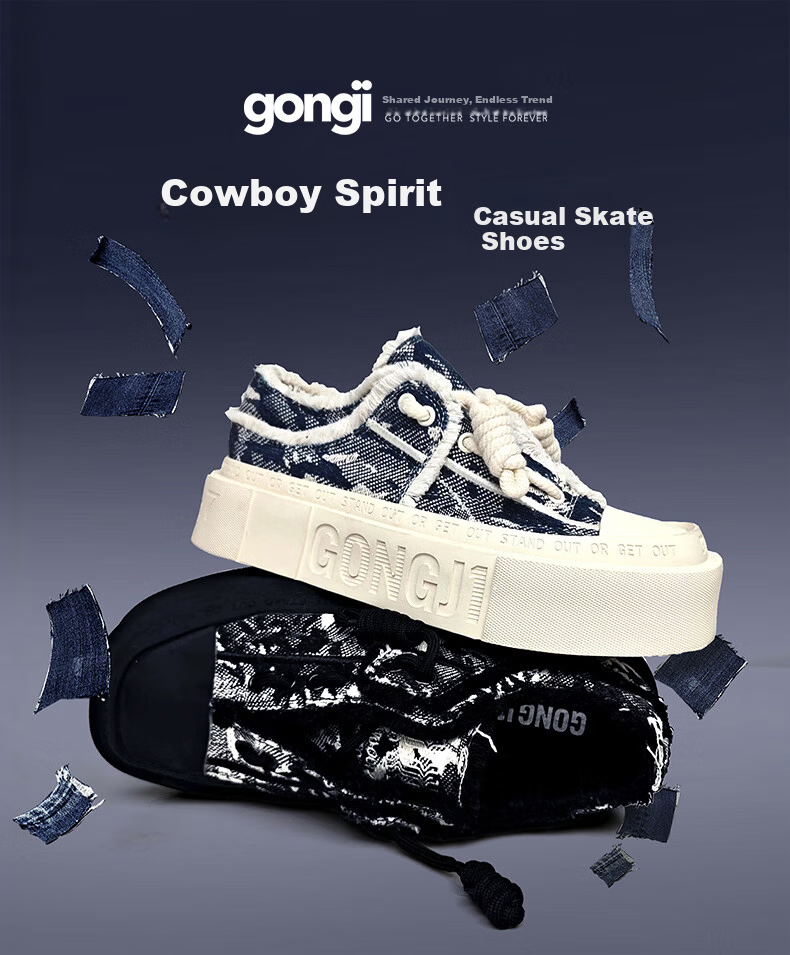 Gongji Casual Canvas Sneakers Denim Height Increasing Blue White (Women) Size 37 [Chen Chusheng Style] 1