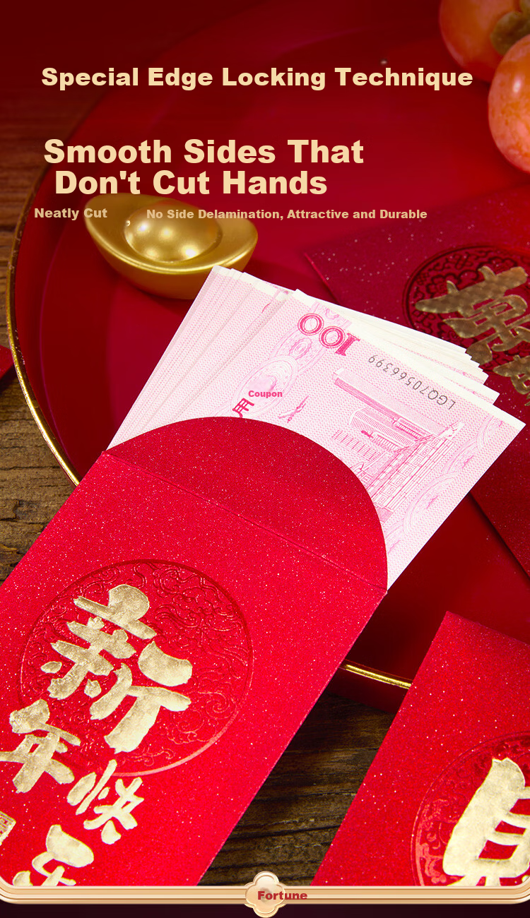 JD Jingzao Year of the Horse 2026 Red Envelope Lucky Money Pack 6 Gold Glitter Paper Thousand Yuan Blessing Wedding Gift Money Packet 6