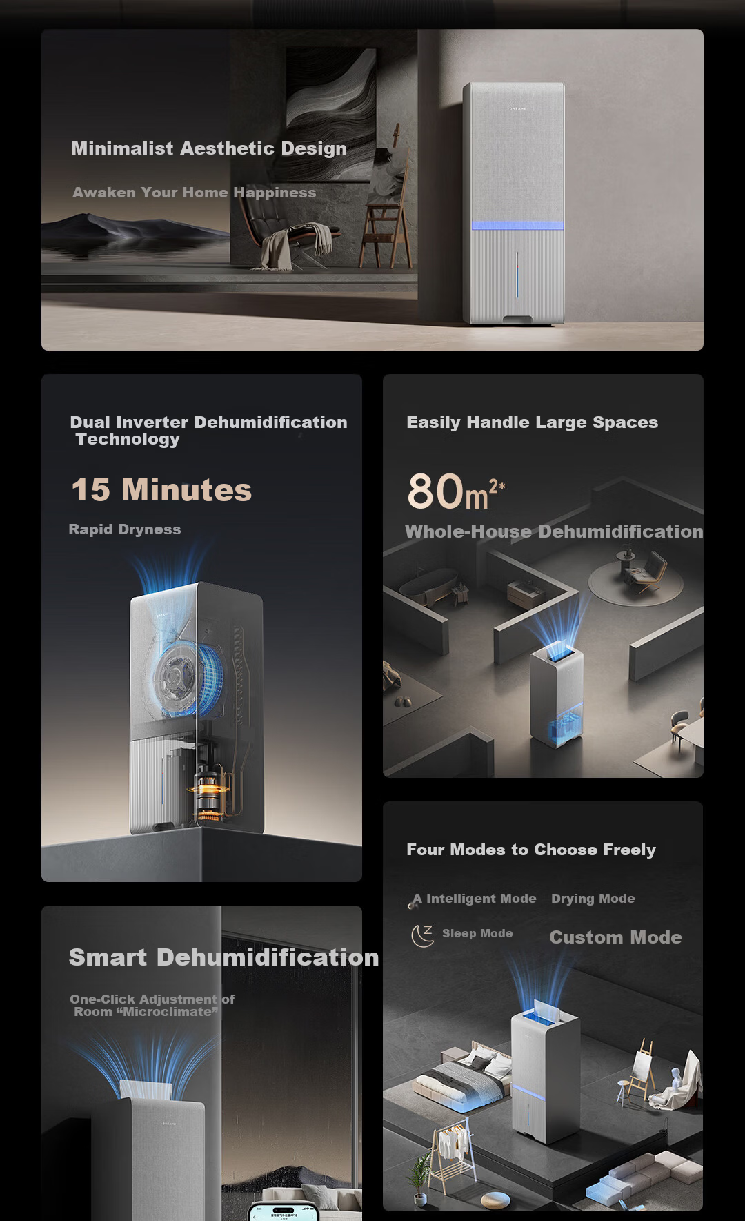 Dreame DZ40 Dehumidifier Silent Inverter Purification 40L/Day Home Clothes Dryer Basement Dehumidifier 2