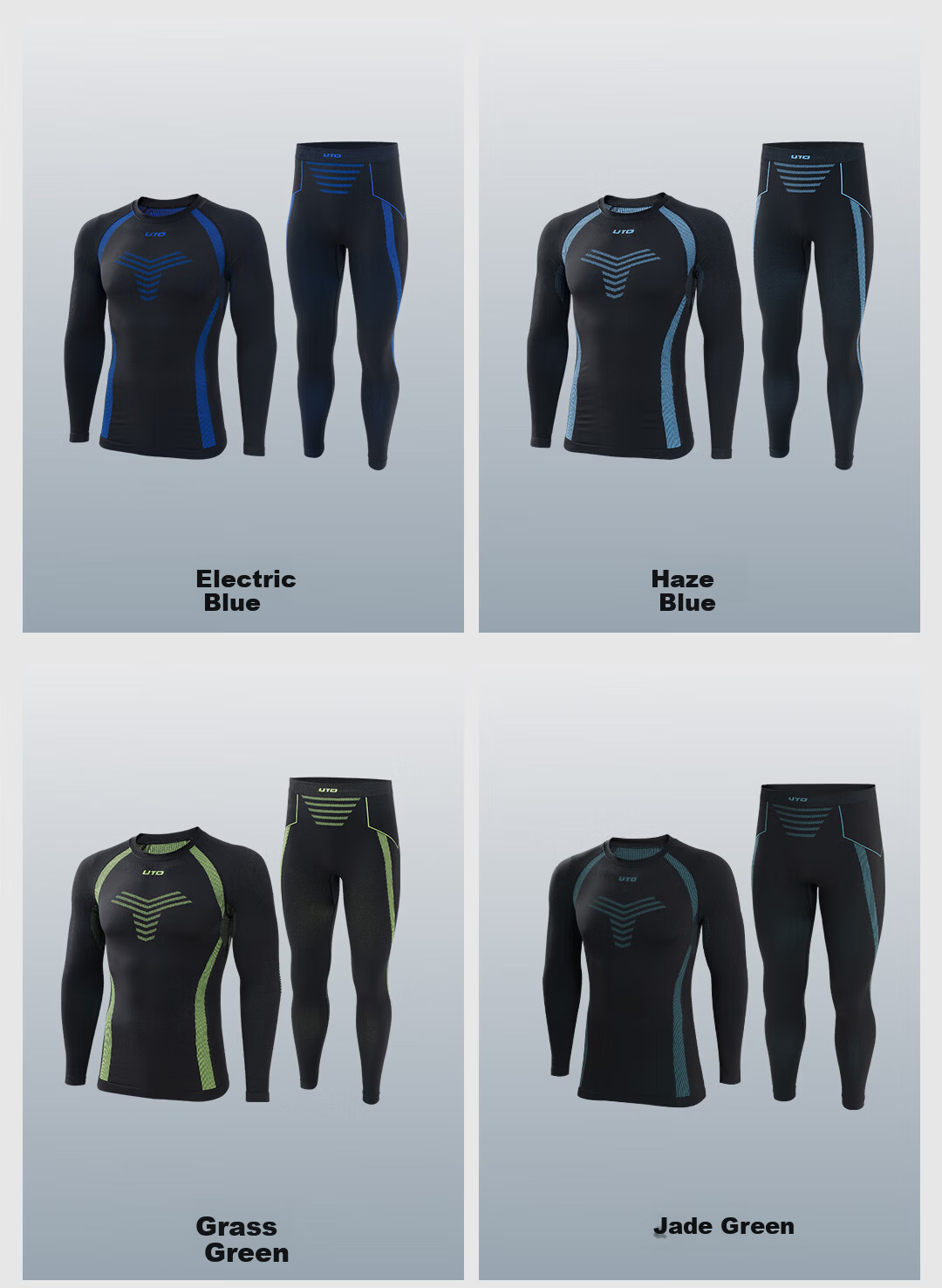 UTO Compression Quick-Dry Set Men's Outdoor Sports Skiing Running Thermal Underwear Jade Green 3XL 16