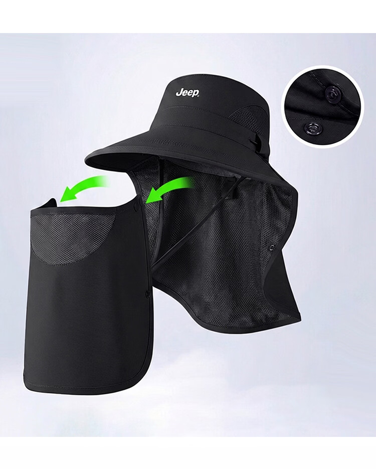 JEEP Men's Sun Protection Hat UV Protection Summer Fisherman Outdoor Hiking Wide Brim Sun Hat 21