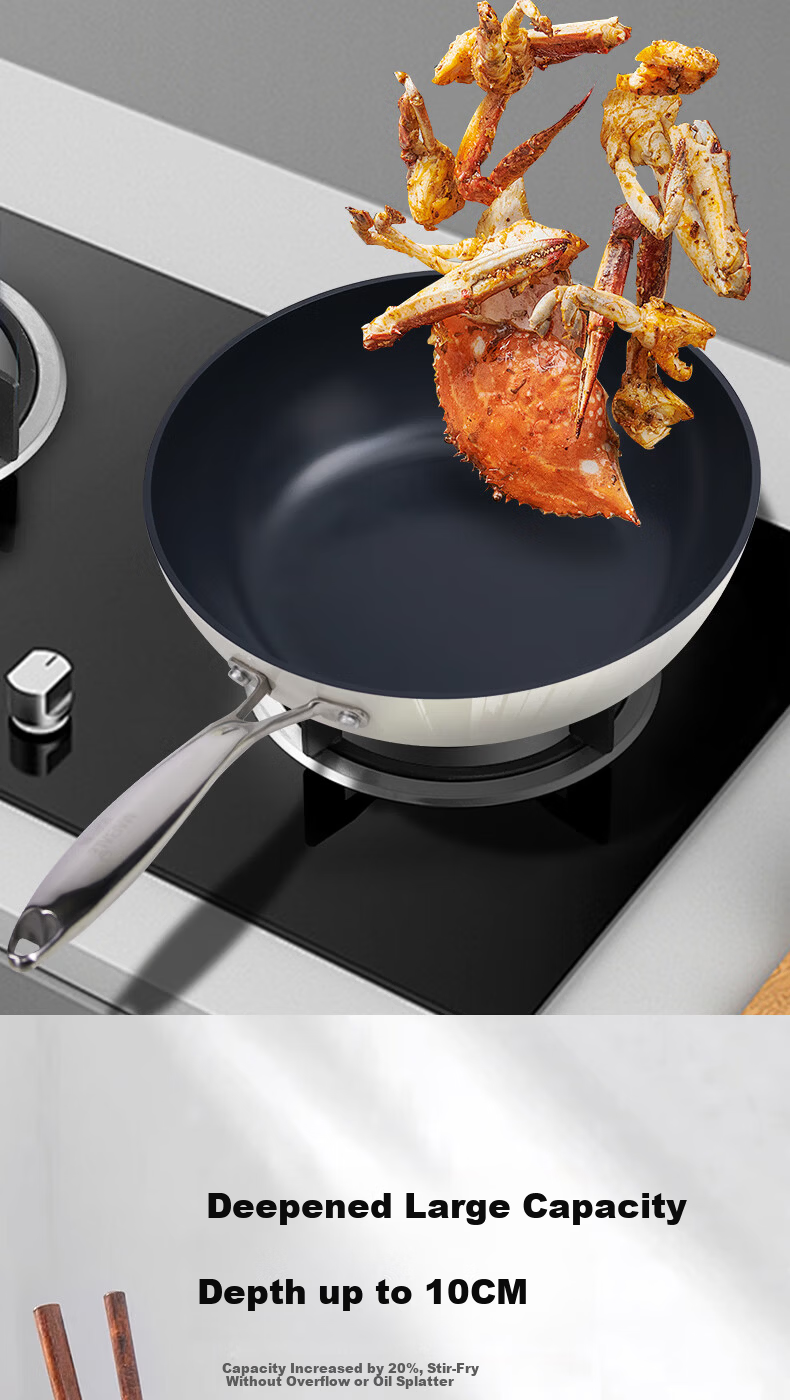 Maybale Titanium Color Non-Stick Ceramic Frying Pan Household Gas Stove Flat Bottom Cherry Red 30cm 8