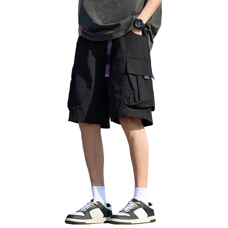 JEEP SPIRIT Men's American Style Ice Silk Shorts Summer Thin Workwear Five-Point Loose Casual Pants Black XL