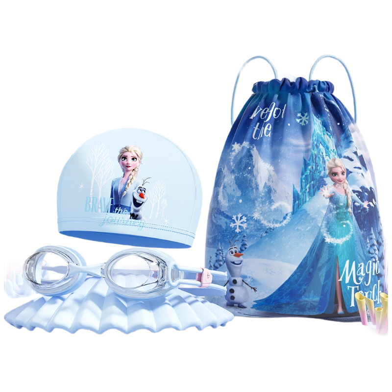 Disney Kids Swim Goggles Waterproof Anti-Fog HD Training Racing Goggles Set D65653S Blue Elsa