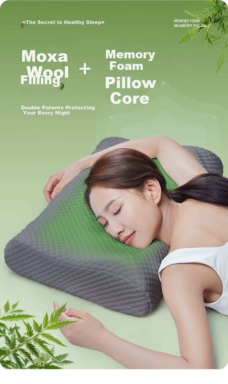 Aromas Moxa Memory Foam Herbal Cervical Pillow Neck Support Pillow for Cervical Discomfort Deep Sleep Mugwort Removable Design 1