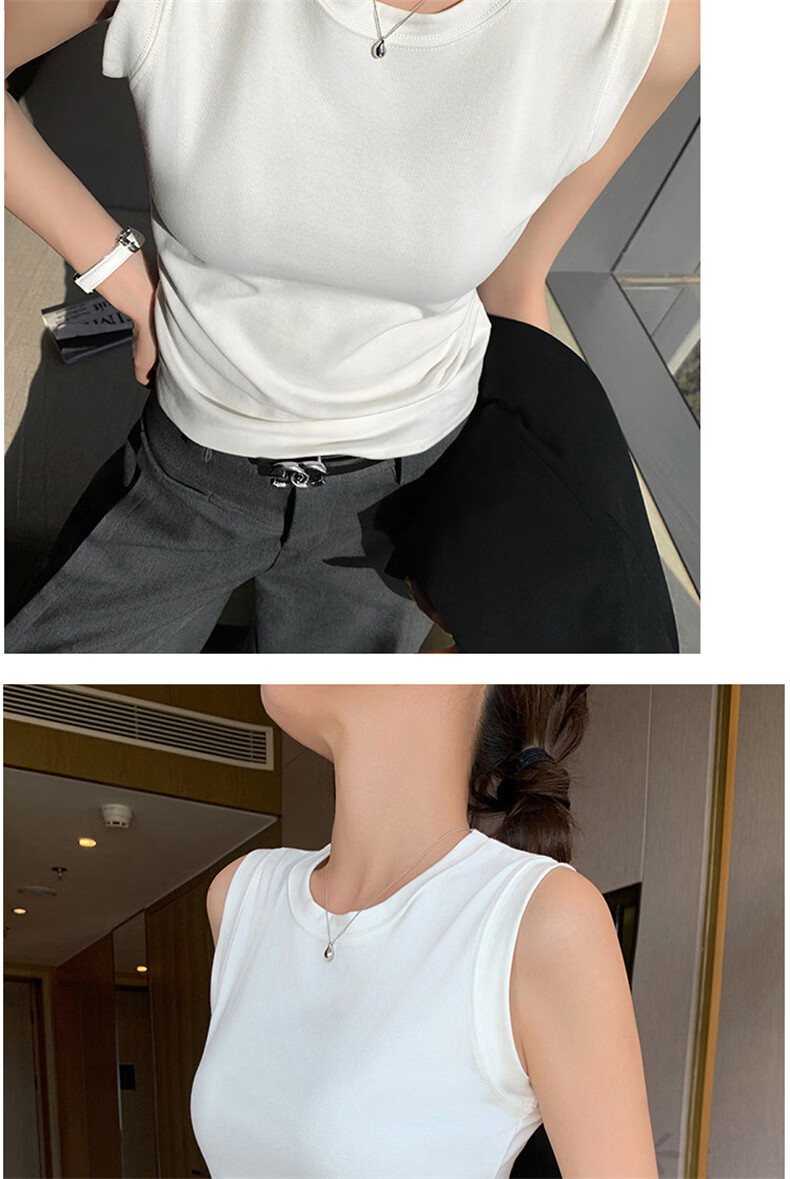 Langsha White Vest Tank Top for Women Spring Summer New Sleeveless Round Neck Camisole with Side Coverage 11