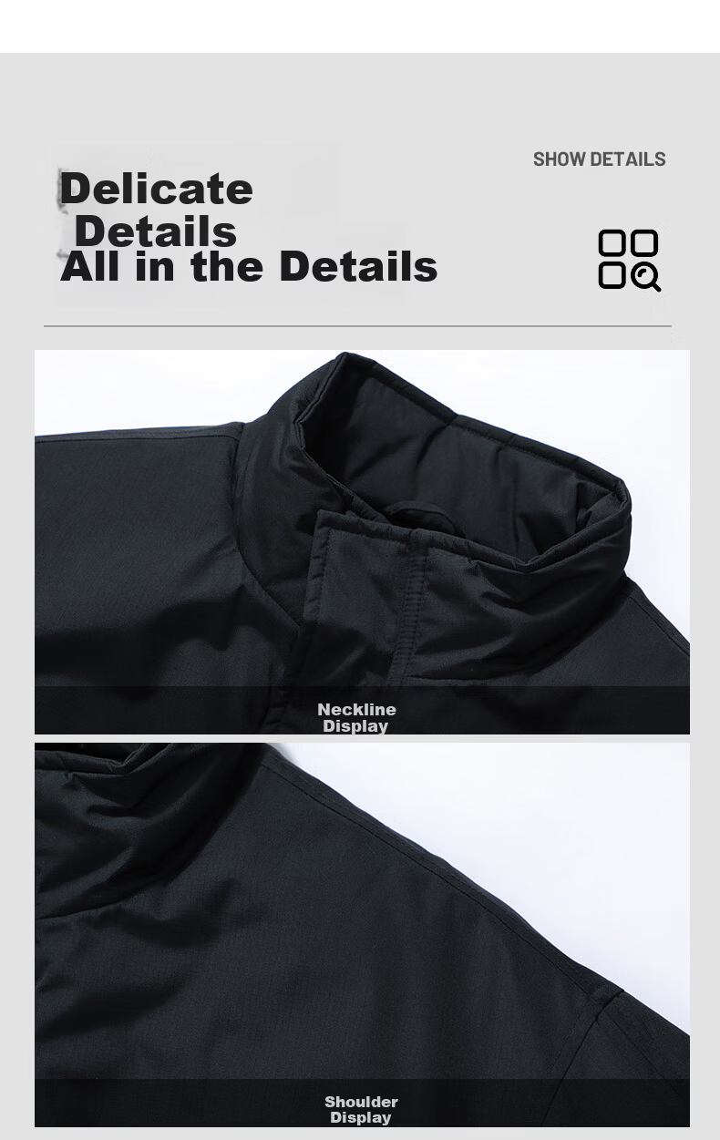 Mark Fairwhale Men's Cotton Jacket Autumn Winter Outdoor Casual Stand Collar Windproof Warm Cotton Coat Black 2XL 10