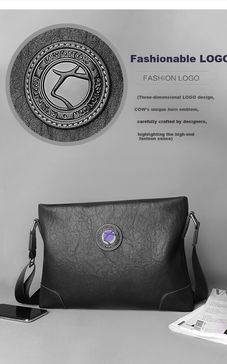 COW Men's Business Casual Shoulder Bag Crossbody Fashion Trendy C-9808 Horizontal Style 10