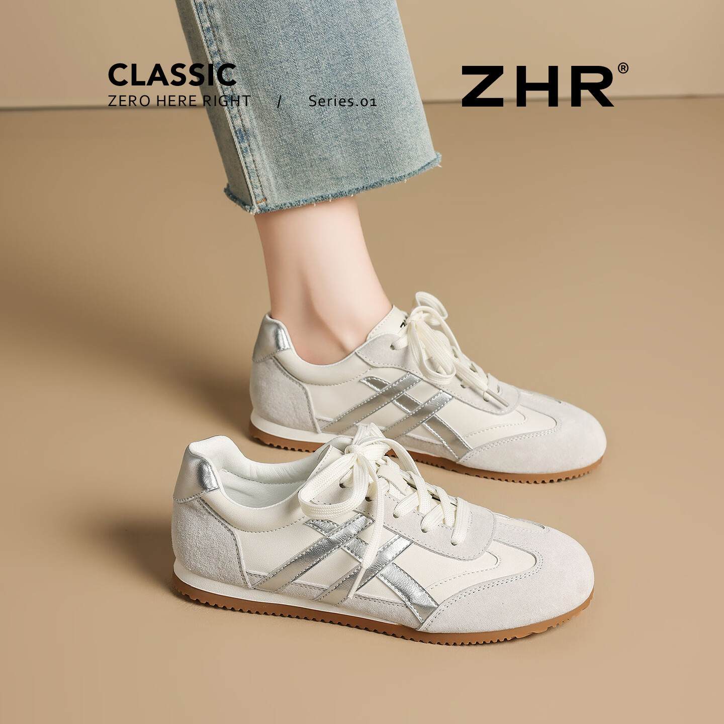 ZHR Thin Sole German Training Shoes Women Retro Flat Sports Shoes Soft Sole Lightweight Casual Shoes Versatile Women's Agan White Sneakers
