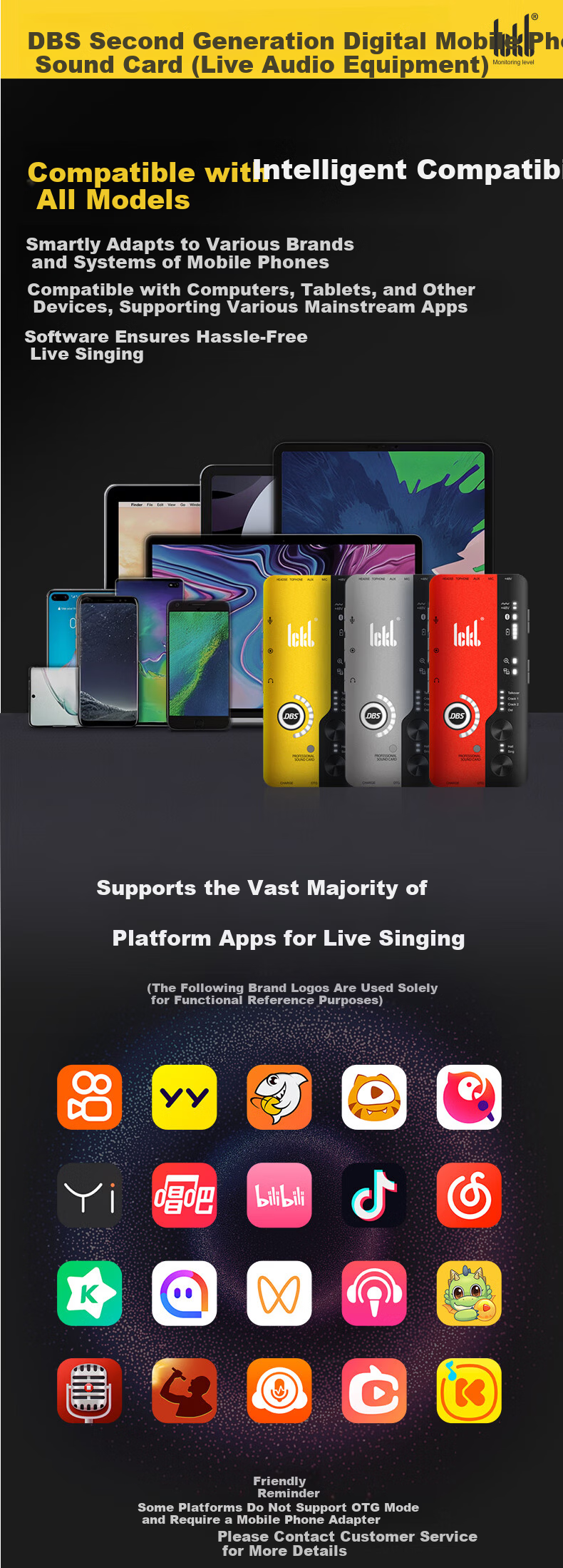 Ickb DBS Sound Card 2nd Generation Kit Mobile Live Streaming Computer Douyin Kuaishou Universal Host Singing KTV Recording Live Streaming Equipment Complete Set Red Condenser Microphone 16