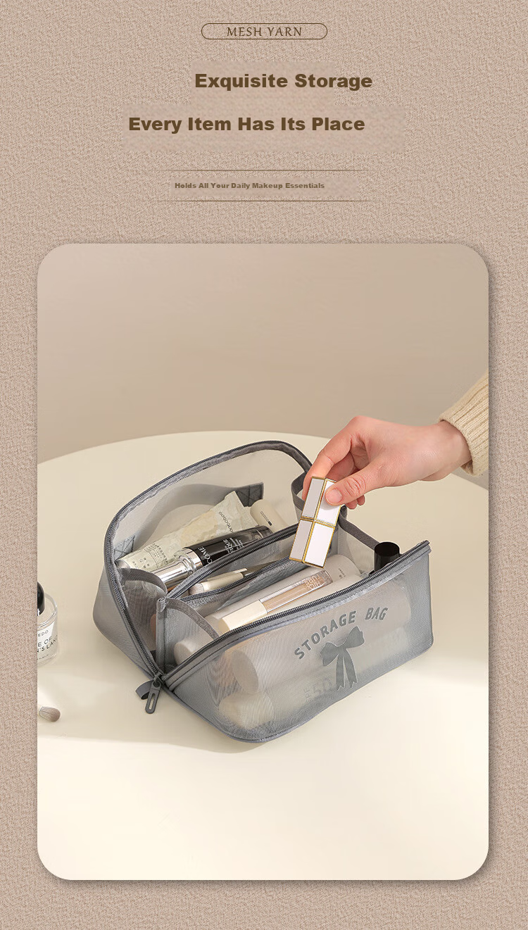 Keliang Huizi Travel Toiletry Bag Makeup Bag Portable Transparent Mesh Storage Pouch Pillow Bag Gray 3