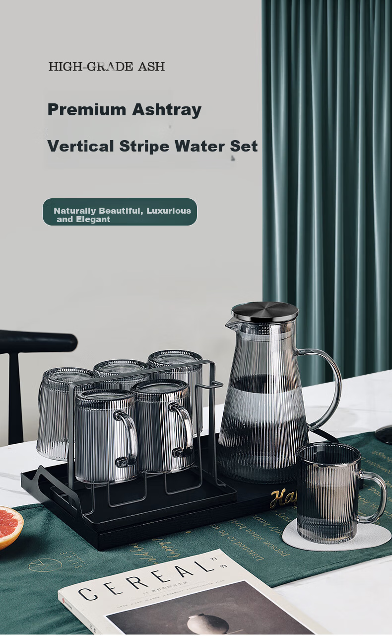 CRISTALGLASS Glass Cup Set with Handle for Home Use, Green Tea Cups, Transparent Living Room Cups, Family Set, Drinking Cups for Children, Milk Cups 1