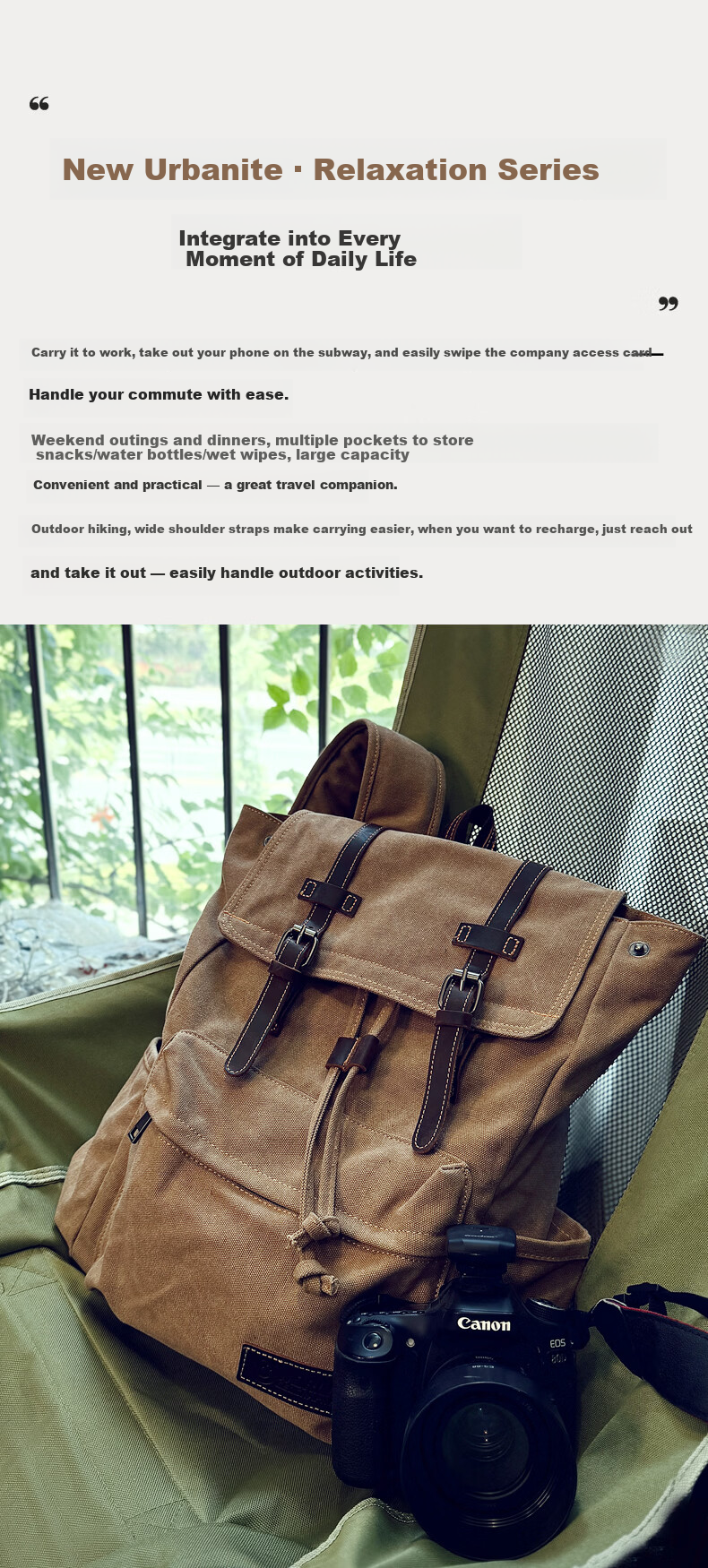 World Geography New Genuine Leather Canvas Backpack Unisex Large Capacity 15.6-inch Laptop Student School Bag Arctic Gray 2