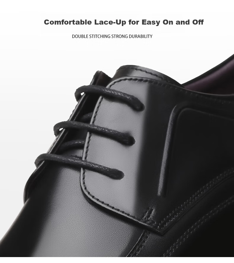 LAORENTOU Men's Leather Dress Shoes British Style Low-top Casual Soft First Layer Cowhide Lace-up Non-slip Round Toe Black 38 10