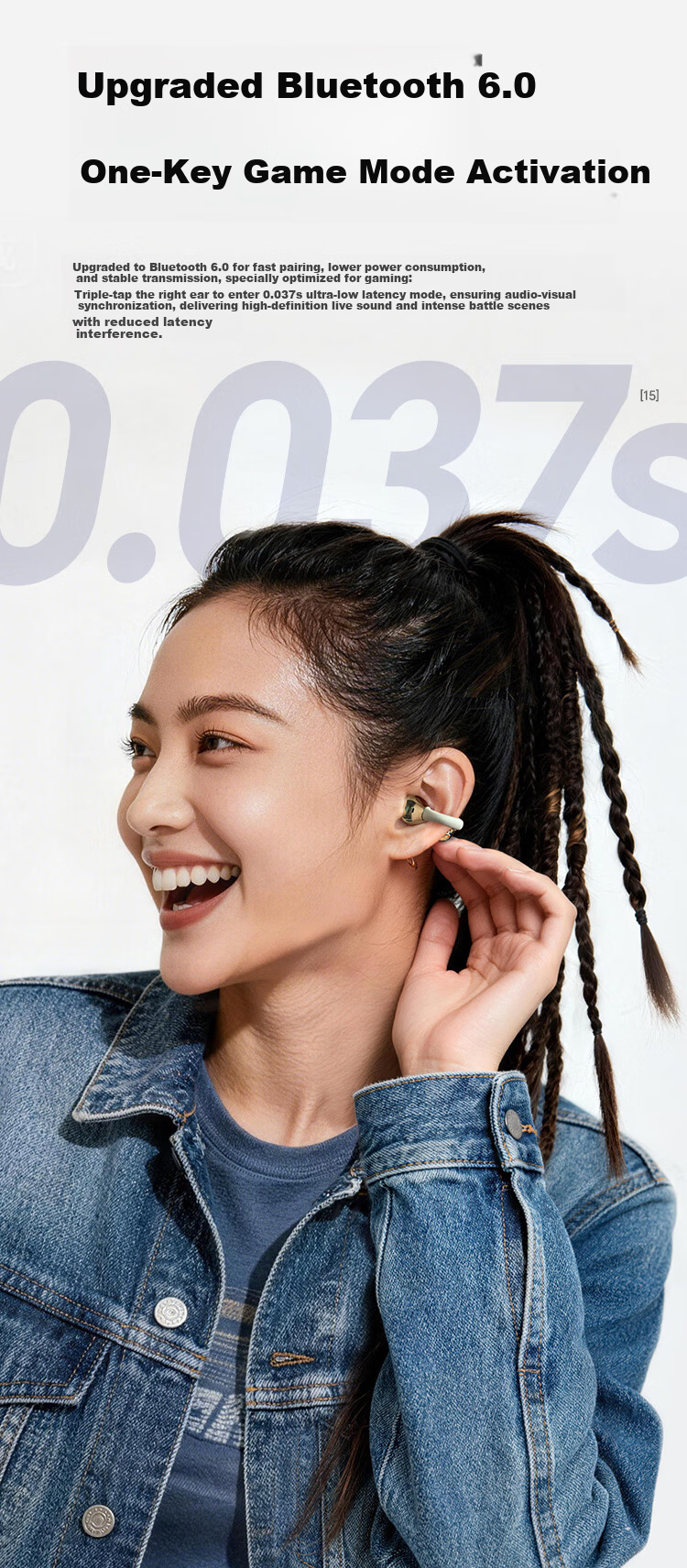KUGOU ET300 Bluetooth 6.0 Clip-On Bone Conduction Earphones Open-Ear Wireless Sports Running Music Gaming Noise-Cancelling Long Battery Life 15