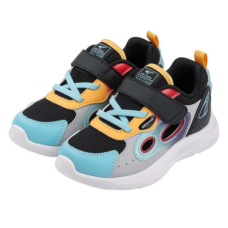 DR·KONG Toddler Walking Shoes Sports Shoes Spring Boys and Girls Hollow Breathable Kids Shoes 2B14A1013AM Black/Grey/Blue Size 24