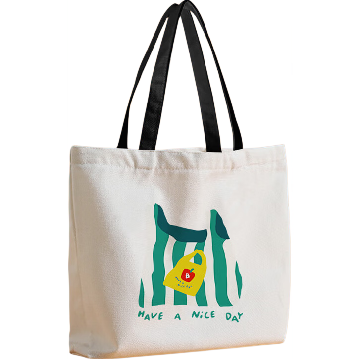 Right Away Canvas Tote Bag Zippered Large Capacity Eco-friendly Shopping Bag Simple Korean Style for Women Students
