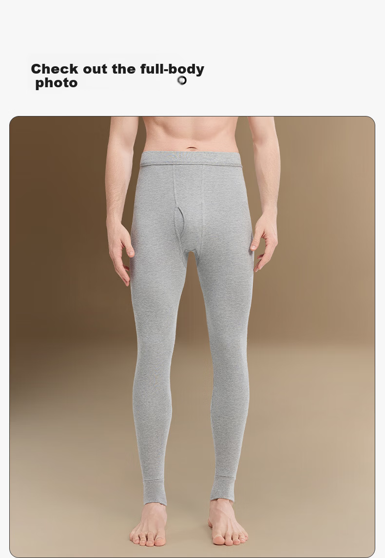 Herbal Original Color Men's Thermal Long Johns 100% Cotton Breathable Antibacterial Loose Fit 10A Autumn Winter Heat Retaining Base Layer Pants 2025 7