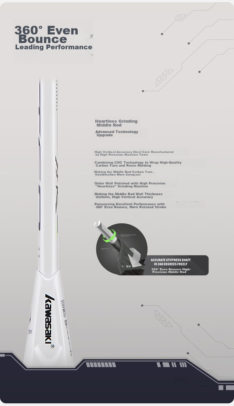 KAWASAKI Badminton Racket, Professional Full Carbon Ultra-Light High-Tension Offensive Single Racket, Cross White And Gray (Pre-Strung) 8