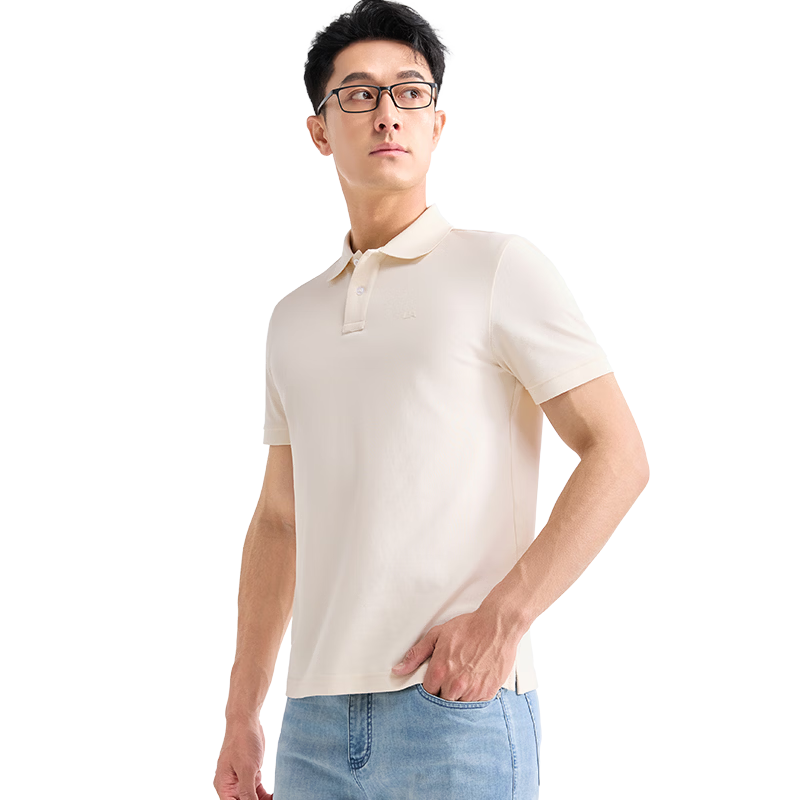 Laxton Men's Short Sleeve Polo Shirt Summer 5A Antibacterial Cooling Pique Fabric Breathable Moisture-Wicking Top Light Apricot XL