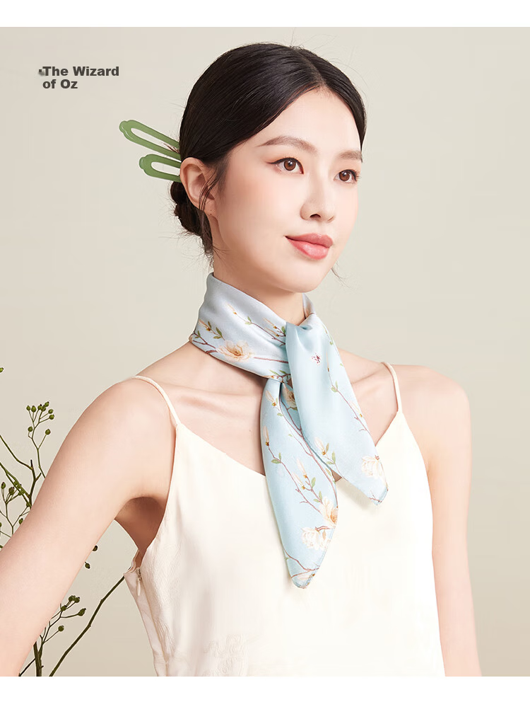 Shanghai Story Women's Silk Satin Small Square Scarf 100% Mulberry Silk Scarf Gift Box Birthday Present Tipsy Mist 17