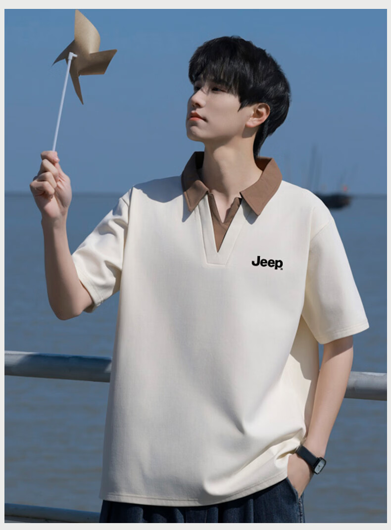 JEEP Men's Summer New Ice Silk Casual Fake Two-Piece Short Sleeve Polo Shirt 16