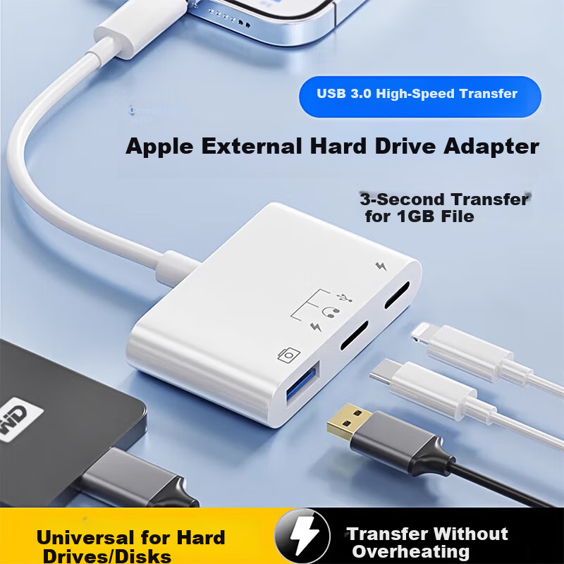 Lantuo Card Reader Mobile Hard Drive Lightning Cable Apple OTG Adapter for iPad Tablet Phone Data Transfer USB Drive Converter with Power Supply