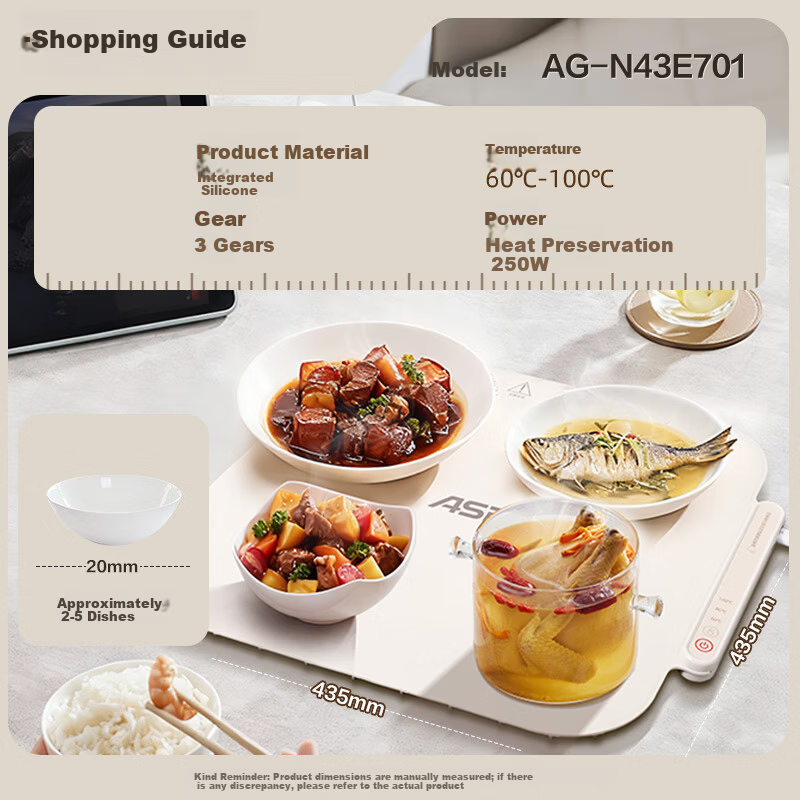 ASD Flexible Foldable Food Warming Board with Three-Stage Temperature Control, Smart Home Large Multi-Function Heating Mat for Keeping Food Warm, Milk, Tea, and Drying