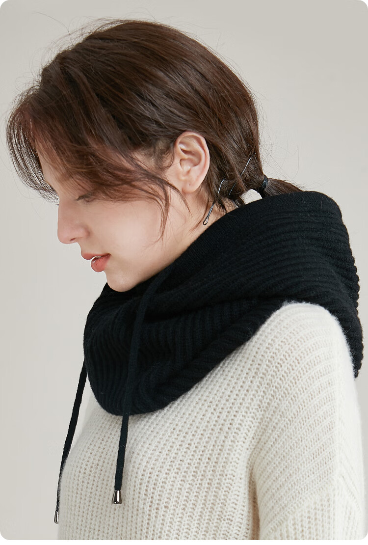 JIUMU Pure Wool Warm Knit Hat for Women, Autumn And Winter Balaklava Knitted Cap, Cold-Proof Hood with Integrated Neck Warmer 23