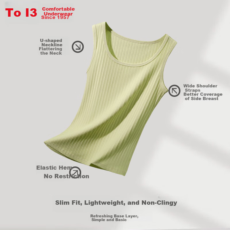 Hodo Women's Soft Cotton Stretch Jacquard Vertical Stripe Slim Fit U-Neck Tank Top Summer New Arrival