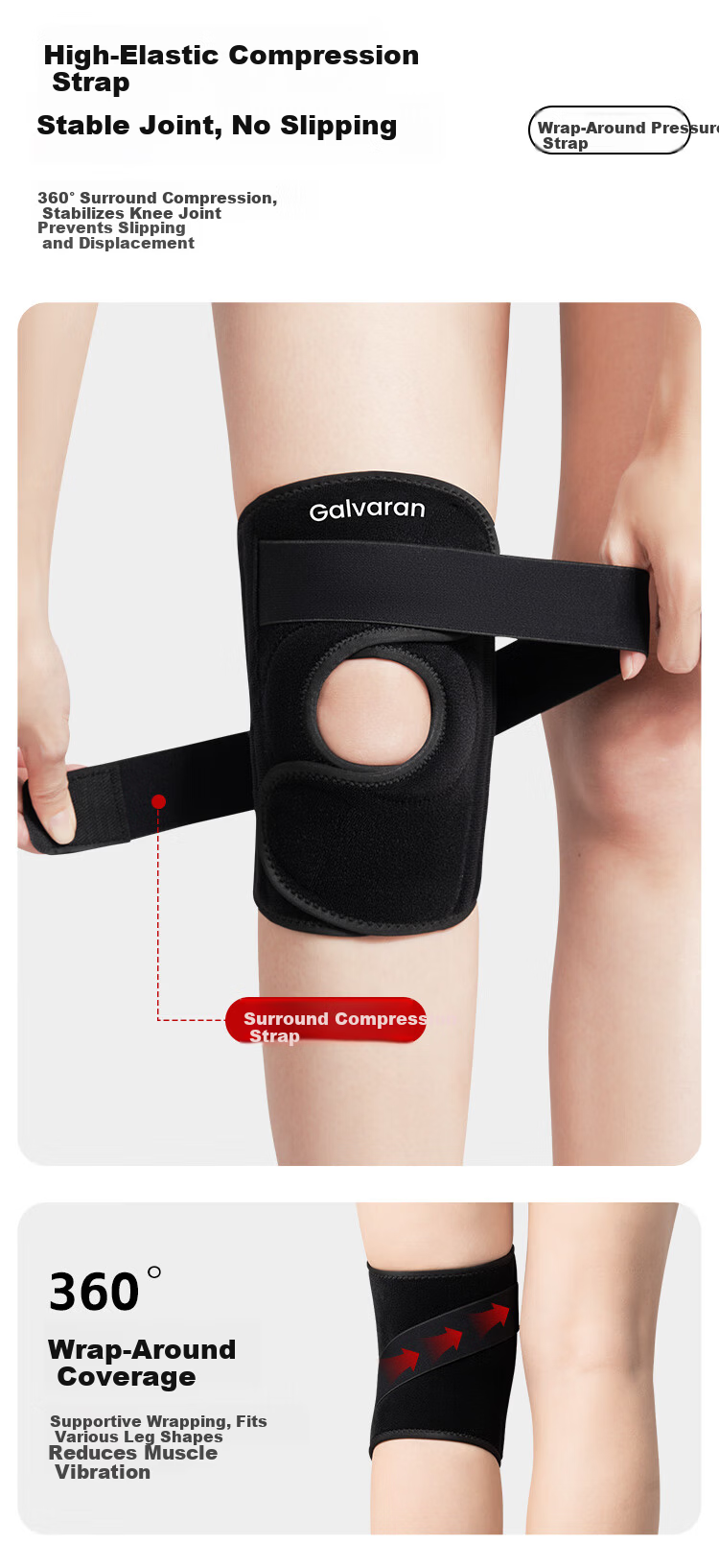 GALVARAN Meniscus Injury Knee Brace Warm Joint Support Sleeve Patella Strap Protective Gear for Fitness Hiking Sports Unisex 9
