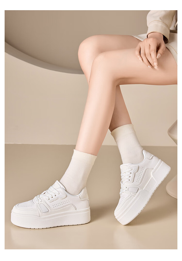 La Chapelle Women's Retro Thick-Soled Casual Sneakers Height-Increasing Versatile Sports White Shoes 655 Red Size 35 5