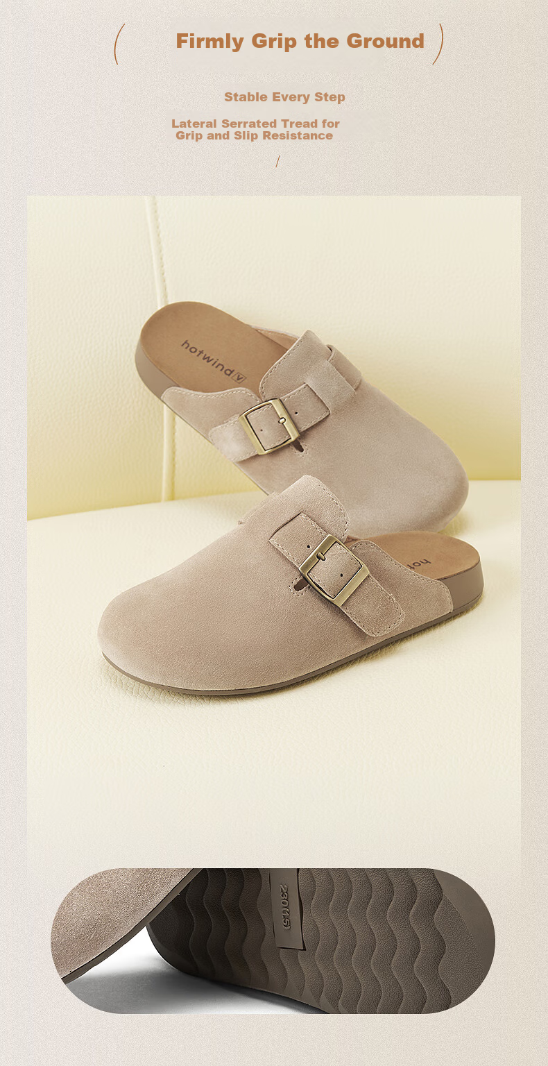 Hotwind Women's Open-Toe Birkenstock Style Slip-On Flat Shoes Casual Half Slippers Spring Autumn Vintage Versatile 5