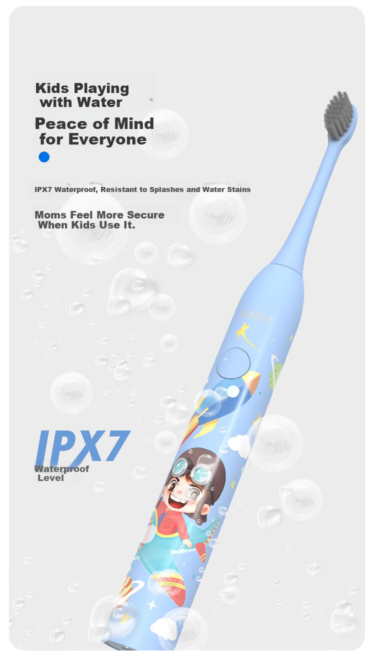 Simple Youth Children's Electric Toothbrush Soft Vibration Gentle Bristles for Sensitive Kids Effective Cavity Prevention Blue Children's Gift Birthday Present 9