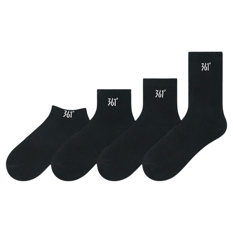 361° Spring Summer Cotton Mid-Calf Men's Sports Casual Solid Color Breathable Long Socks Black - 4 Pairs Pack
