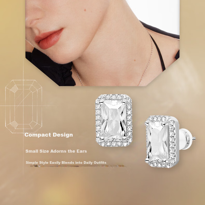 HEFANG Sparkling Sugar Cube Earrings Jewelry High-End Birthday Gift Women's Day Goddess Gift for Girlfriend 7