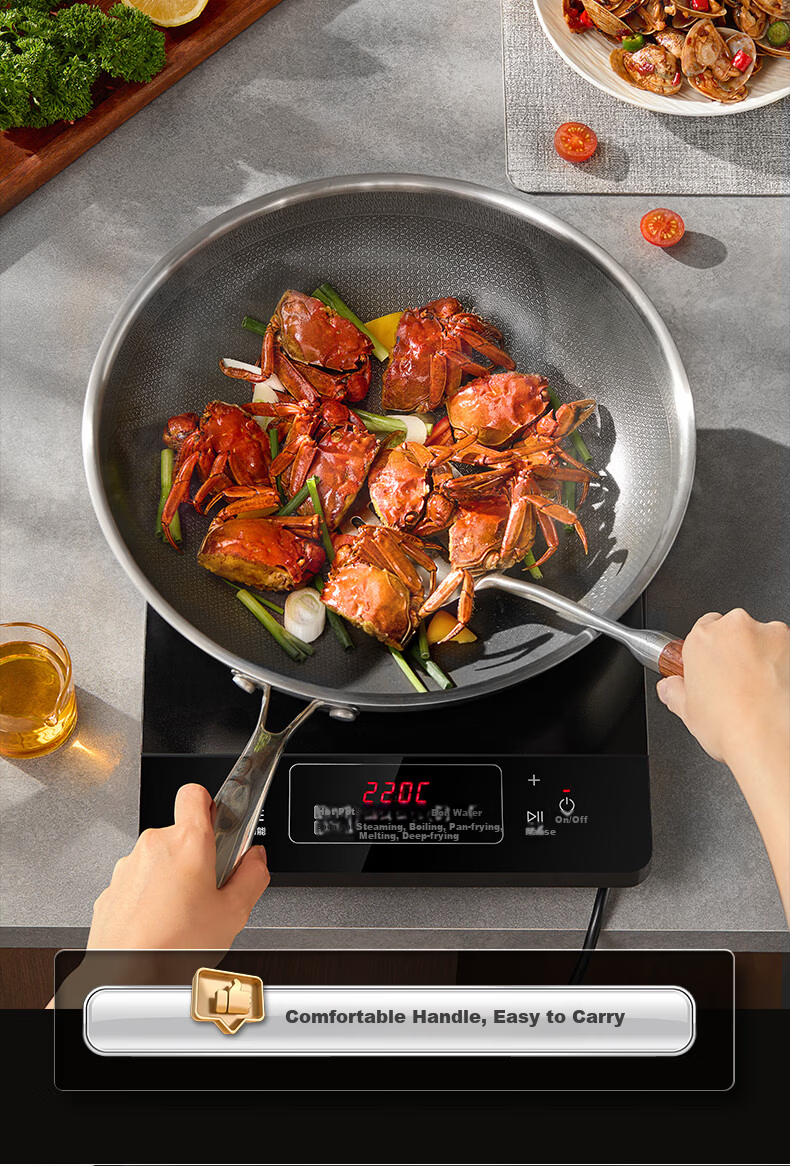 Midea Non-Stick Wok, Household Frying Pan, Flat Bottom Pan, 316L Stainless Steel Cooking Pot, Compatible with Induction Cooker And Gas Stove, Frying Egg Pa 10