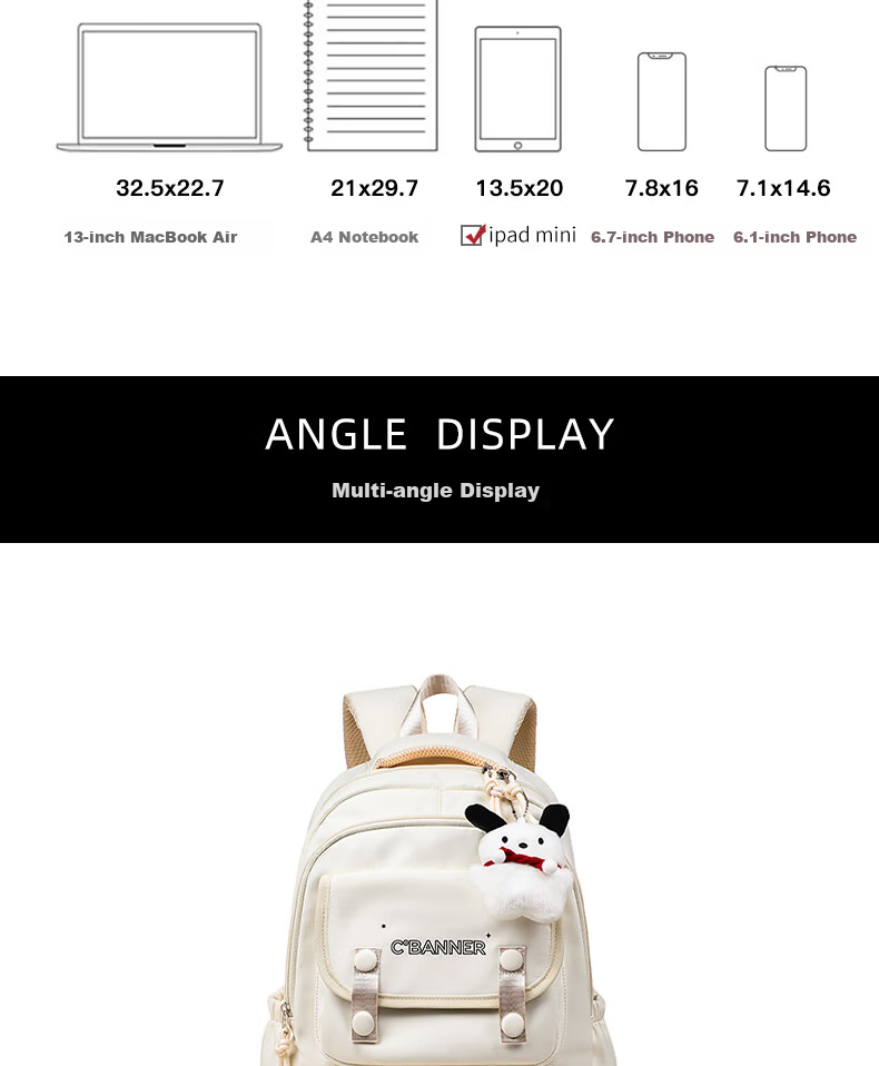 C.BANNER Backpack for Primary and Middle School Students, Large Capacity Lightweight Shoulder Bag for Girls, High-Value Outdoor Travel Canvas Bag 8