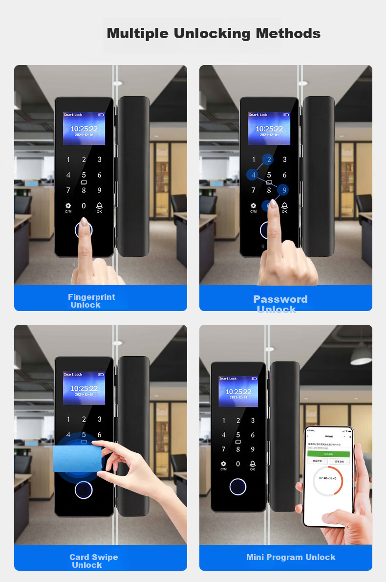 Youku Frameless Glass Door Fingerprint Lock, Wooden Door Fingerprint Door Lock, Single/double Electronic Password Lock for Access Control And Attendance with Screen, IC Card Mini Program Unlocking, DW-611 6