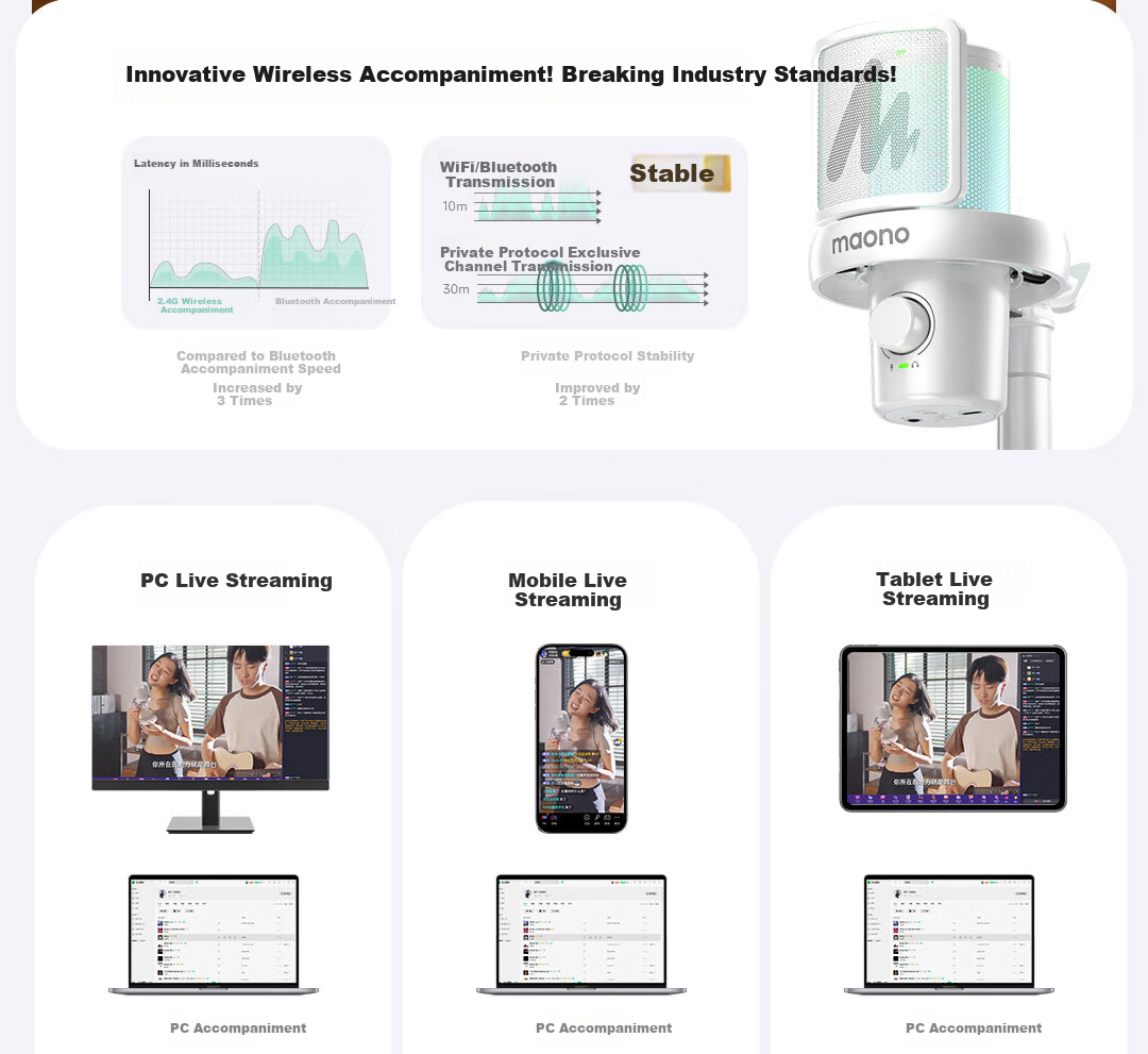 Maono Wireless Microphone Live Singing KTV Condenser Microphone Professional Built-in Sound Card Computer Mobile Recording Dedicated Device Software Reverb Tuning DM40Live Desktop Model 10