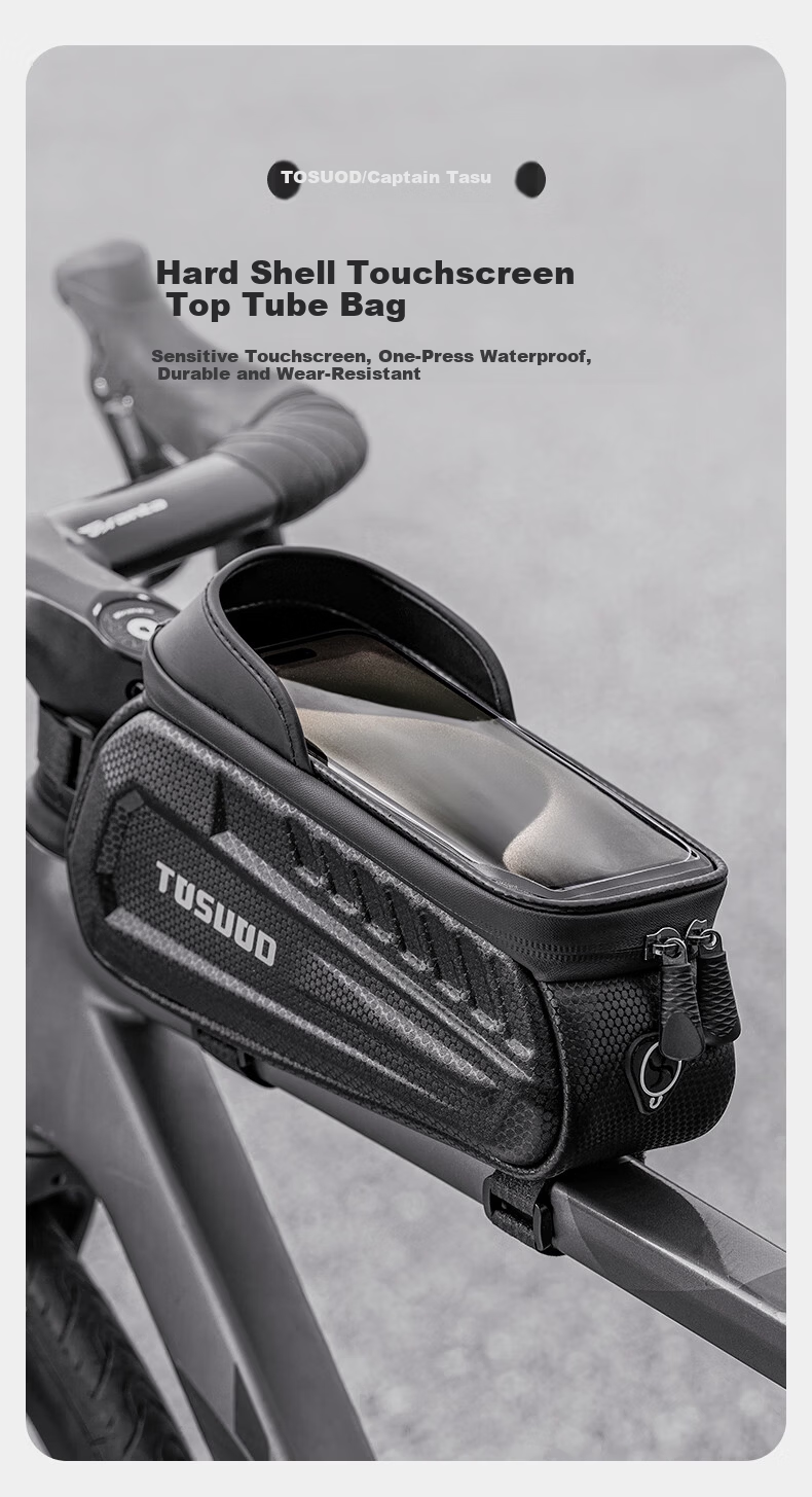 TOSUOD Bicycle Hard Shell Front Tube Bag Mountain Bike Phone Tool Storage Bag Riding Gear Black 1