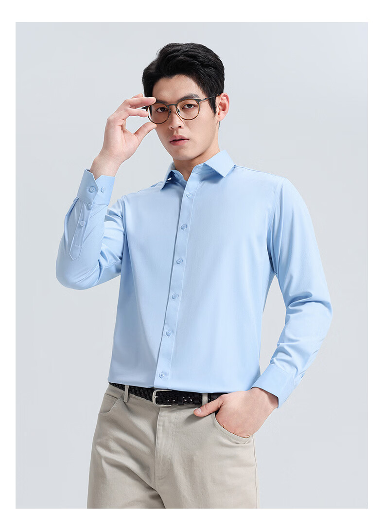 ROMON Men's Long Sleeve Shirt Spring and Autumn Business Bamboo Fiber Solid Color Work Shirt C301 22