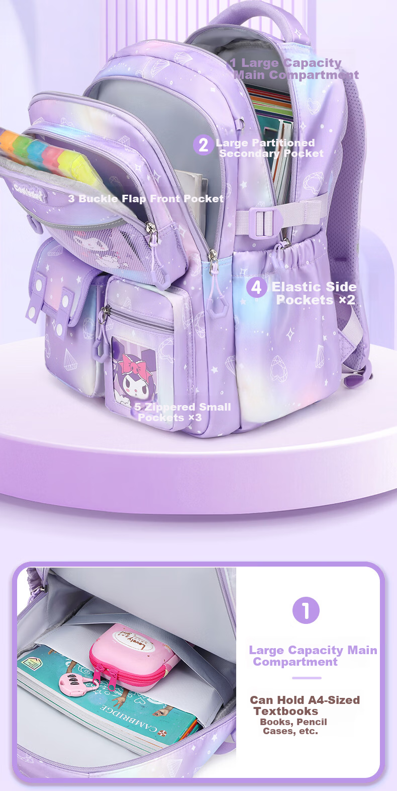 COOLBABY Primary School Backpack Children Ergonomic Lightweight Large Capacity Boys Girls Grades 4-6 Stylish Double Shoulder Bag 5