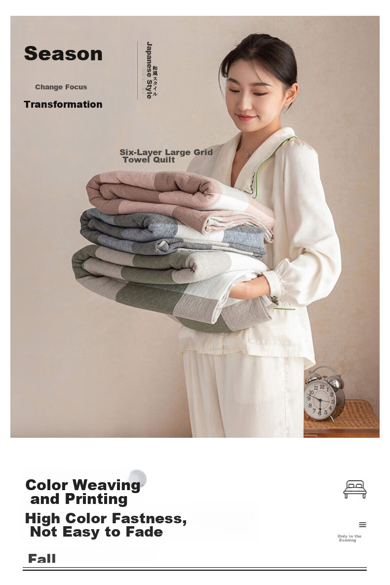Grace Pure Cotton Class A Antibacterial Towel Blanket Nap Quilt Summer Cool Quilt Air Conditioning Quilt Gauze Blanket, 150*200cm Blue Plaid 9