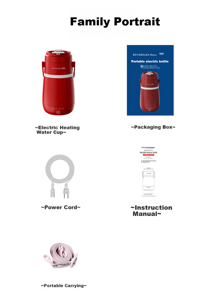 ROYALTY LINE Portable Electric Kettle Travel Hotel Electric Water Boiler Thermostatic Outdoor Insulated Health Electric Stew Cup 600ml Victory Red 30