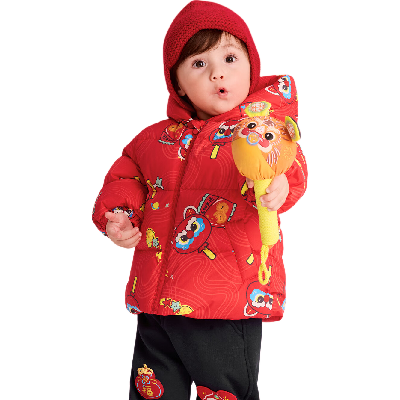 BALABALA Kids Down Jacket Boys Girls 2025 New Spring Festival Red Chinese Style Thickened Baby Coat