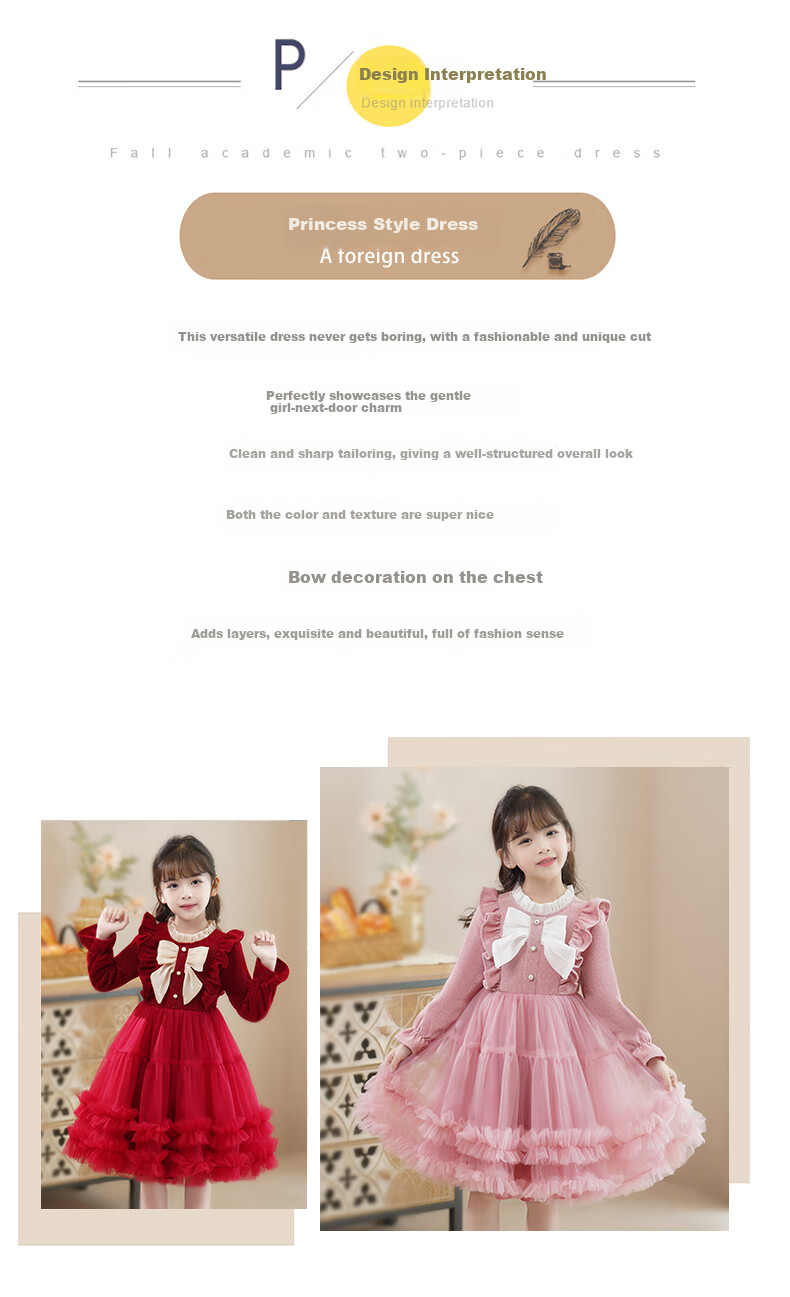 PEPCO Girls' Long Sleeve Dress Autumn Princess Puff Dress Pink 150 2