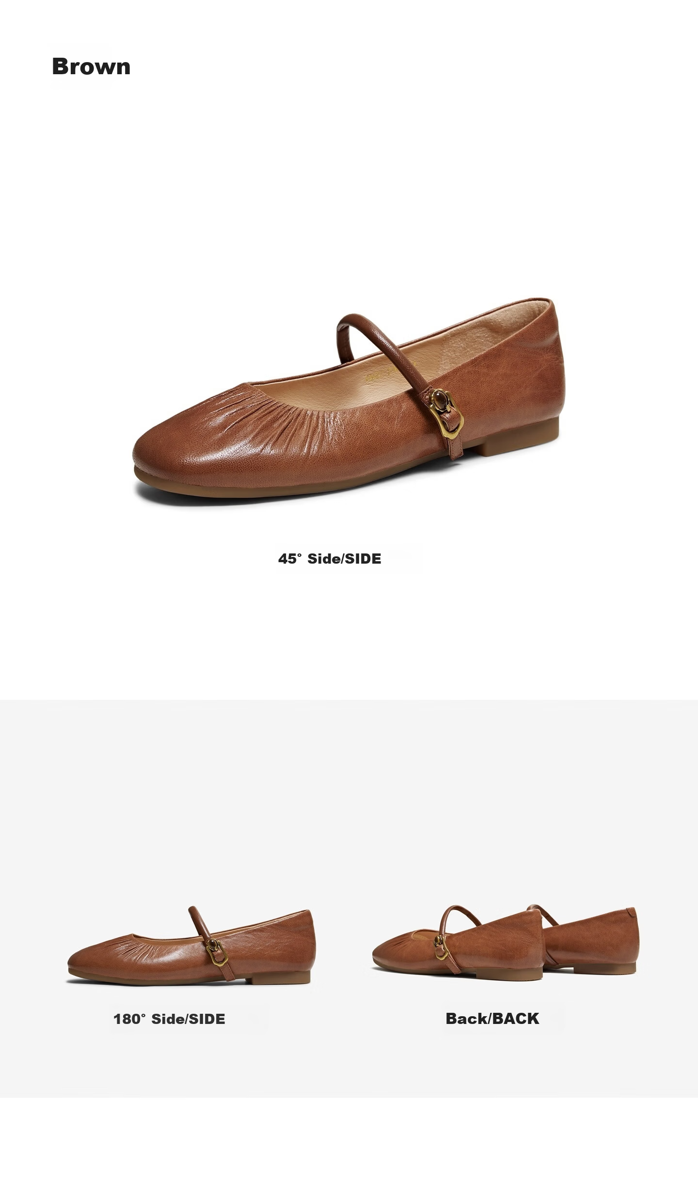 TATA Mary Jane Shoes for Women, Flat Single Shoes, Genuine Leather Casual Ballet Flats, Brown "Sheepskin", Size 38 6